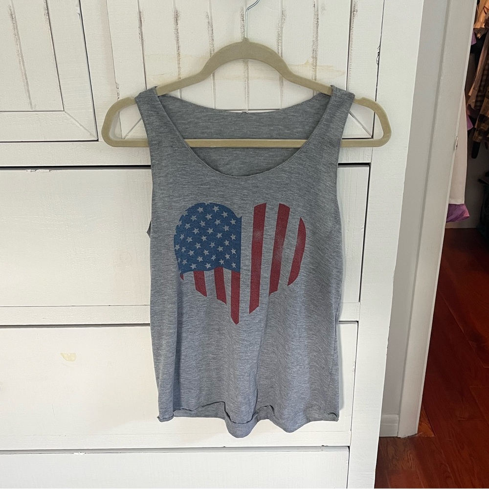 Gray Tank Top with American Flag Heart